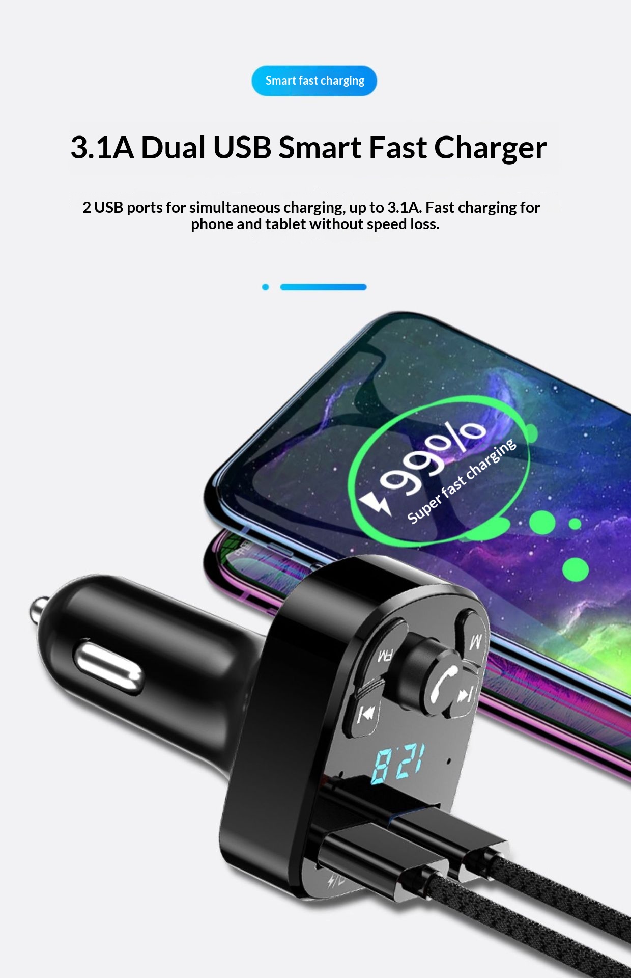 Bluetooth carkit mp3-speler met snellader voor in de auto_voghion.com