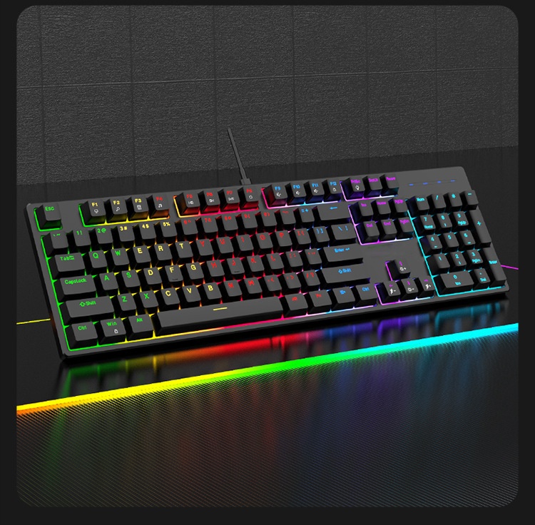 Clavier mécanique filaire de jeu à 104 touches avec interface Type-C et interrupteur bleu, éclairage RVB_voghion.com