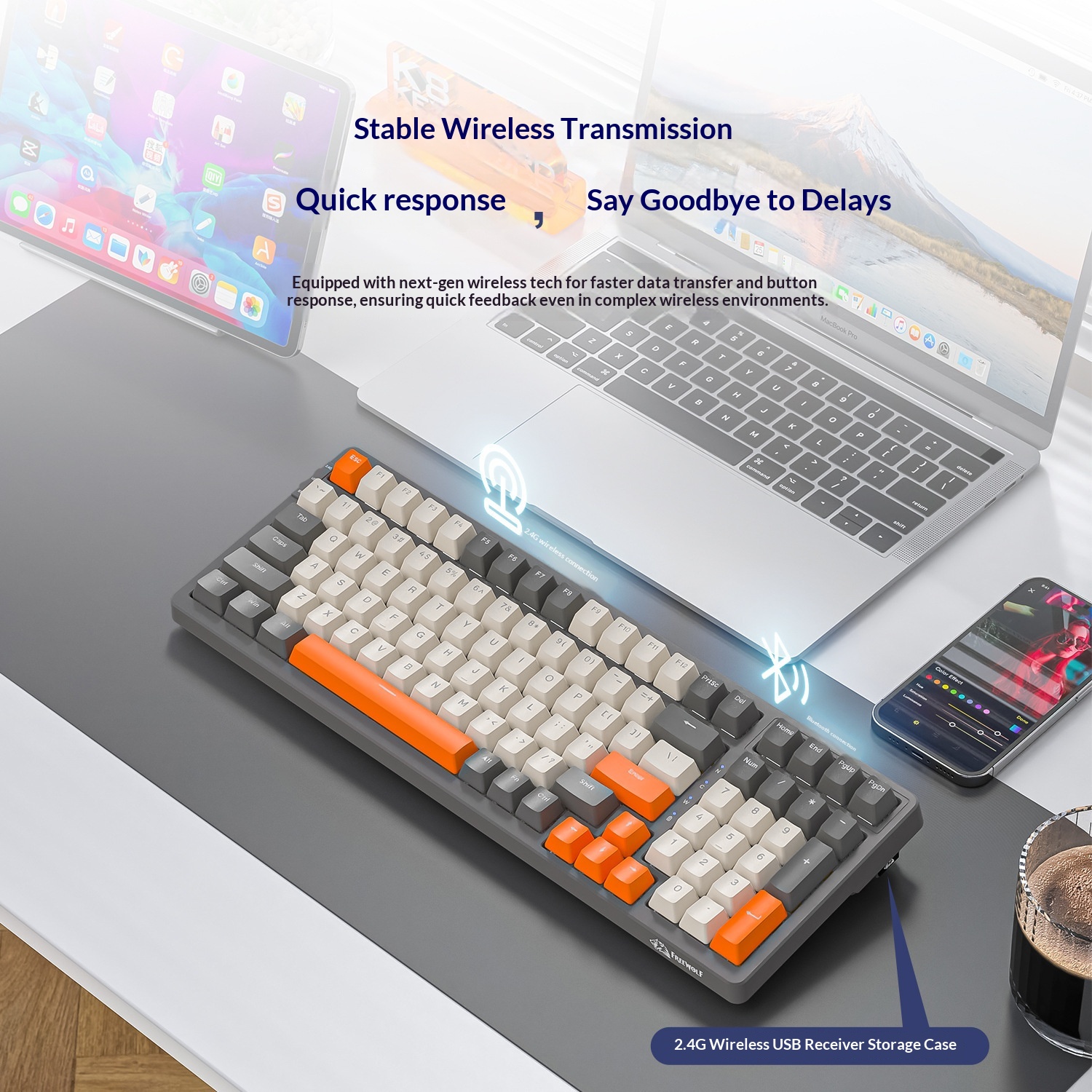 Liberty Wolf K8 Mechanical Keyboard Wireless 2.4G Bluetooth Tri-Mode Hot-Swappable Customizable Gaming Gasket Structure_voghion.com