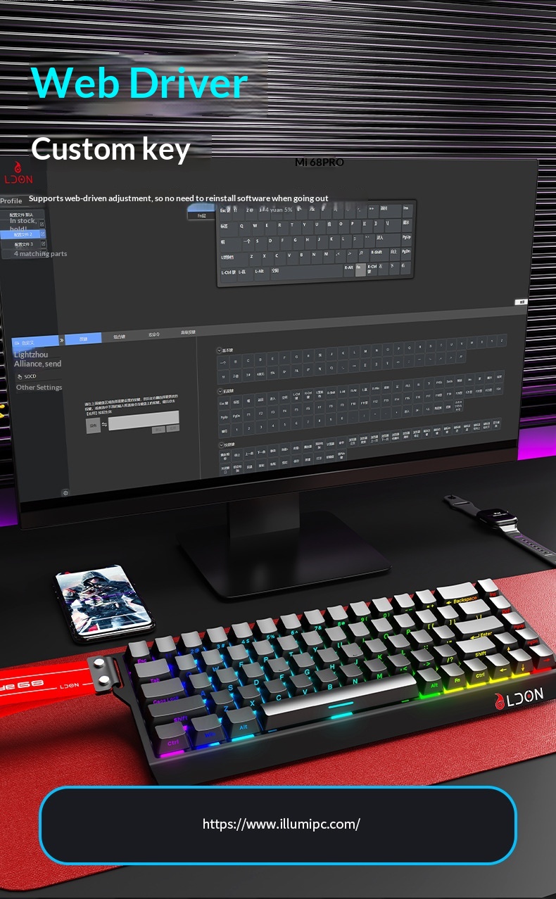 LDON 68 Tuşlu Manyetik Anahtarlı Mekanik Oyun FPS Evrensel RT0.01 Yüksek Performanslı Kablolu 8K Geri Dönüş Oranı_voghion.com