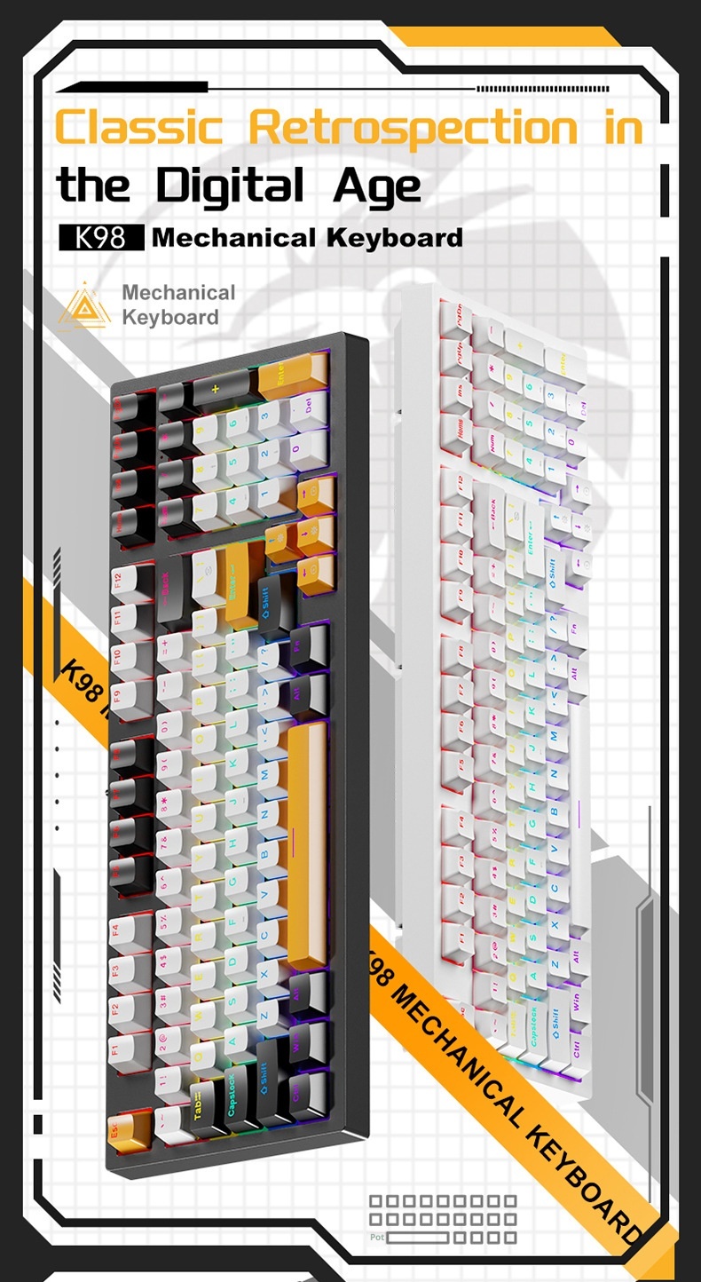 Wow K98 Mekanik Mavi Kırmızı Siyah Çay Anahtarlı Kablolu Klavye Tuş Hattı Ayrımı Bilgisayar Dizüstü Harici Ofis Oyun Klavyesi_voghion.com
