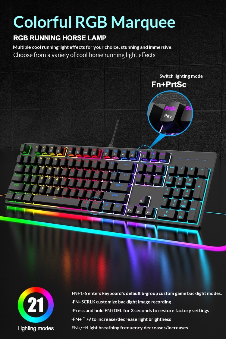 Clavier mécanique filaire de jeu à 104 touches avec interface Type-C et interrupteur bleu, éclairage RVB_voghion.com