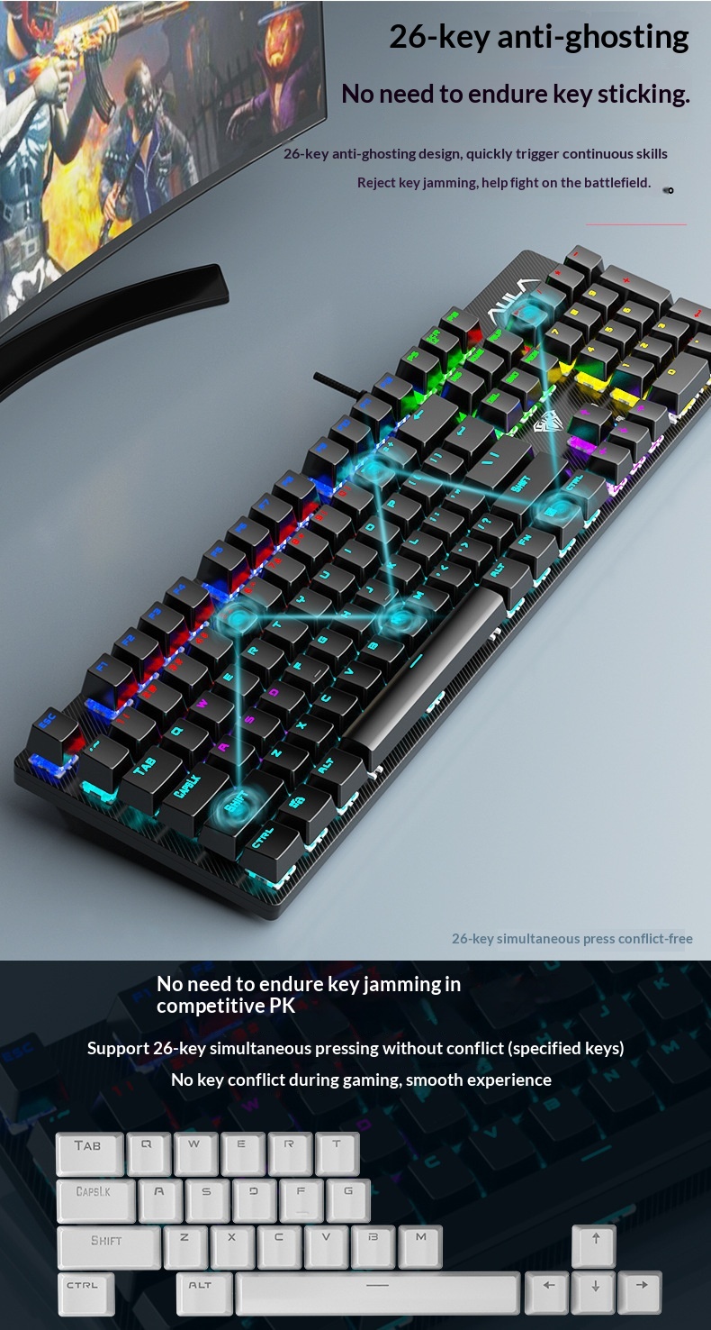 Tastiera USB luminosa Wolf Spider S2022 Meccanica Verde Axis per computer desktop e portatili, ideale per giochi e-sport._voghion.com