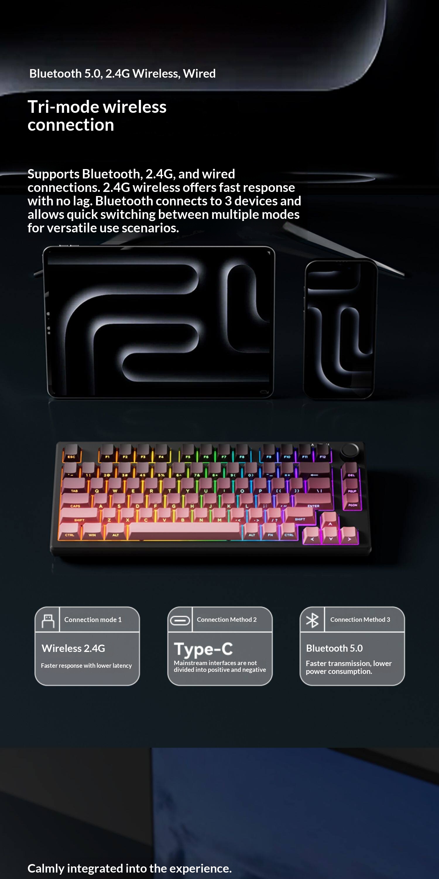 Z75PRO Klein bedraad toetsenbord met mechanisch gevoel, stil, extern, voor laptops, drie modi, speciaal ontworpen voor e-sports gaming_voghion.com