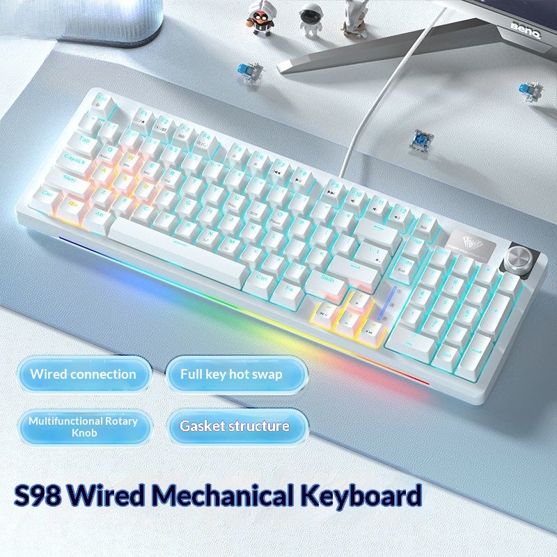 Teclado mecánico, con cable, inalámbrico, Bluetooth, intercambiable en caliente, apto para distribución de 98 teclas, estructura de junta, disponible para_voghion.com
