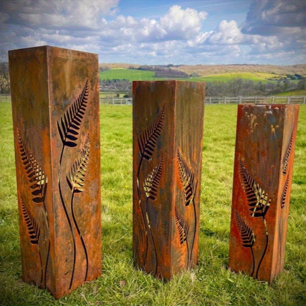 Cross-Border Rusty Fern Leaf Column Creative Hollow Courtyard Garden Decor Metal Craft Ornament_voghion.com