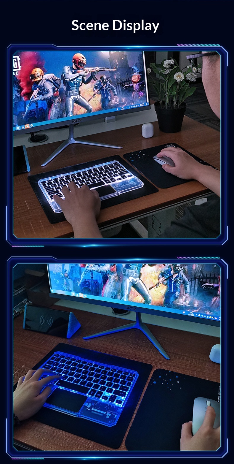 Compatible IPad Bluetooth Gradient Multi-System Device Silent Lightweight Portable 10inch Luminous Transparent Keyboard_voghion.com