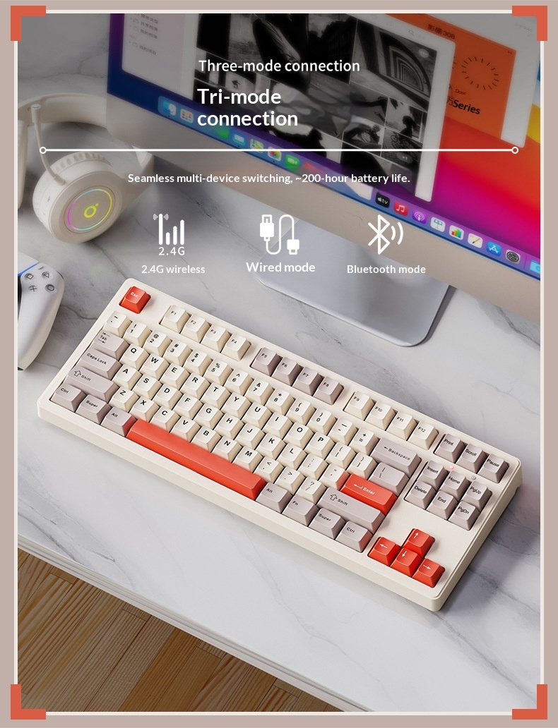 Forerunner Cherry CR108 Mechanical Keyboard Wireless Bluetooth Tri-Mode Gaming Computer Office High Aesthetic_voghion.com