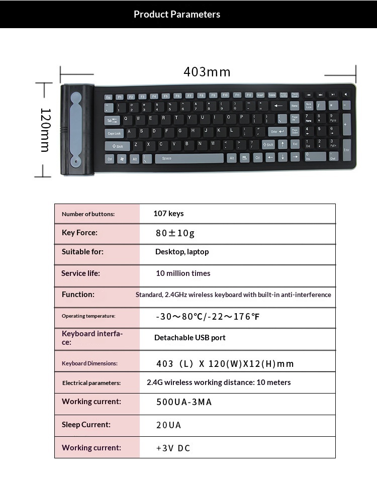 USB Wireless Silicone Foldable Silent Desktop Computer Laptop Office Universal Portable Waterproof Soft Keyboard_voghion.com