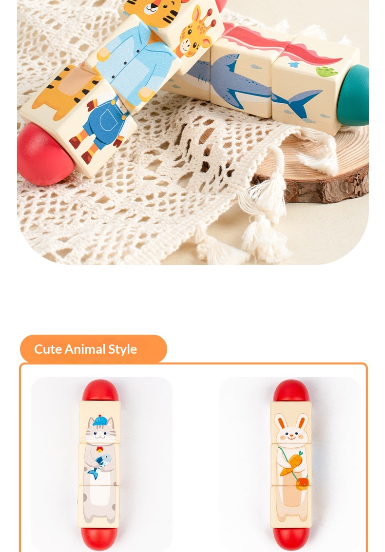 Quebra-cabeça de blocos giratórios para jardim de infância, de 3 a 6 anos, educativo, para aprendizagem precoce, interativo para pais e filhos._voghion.com