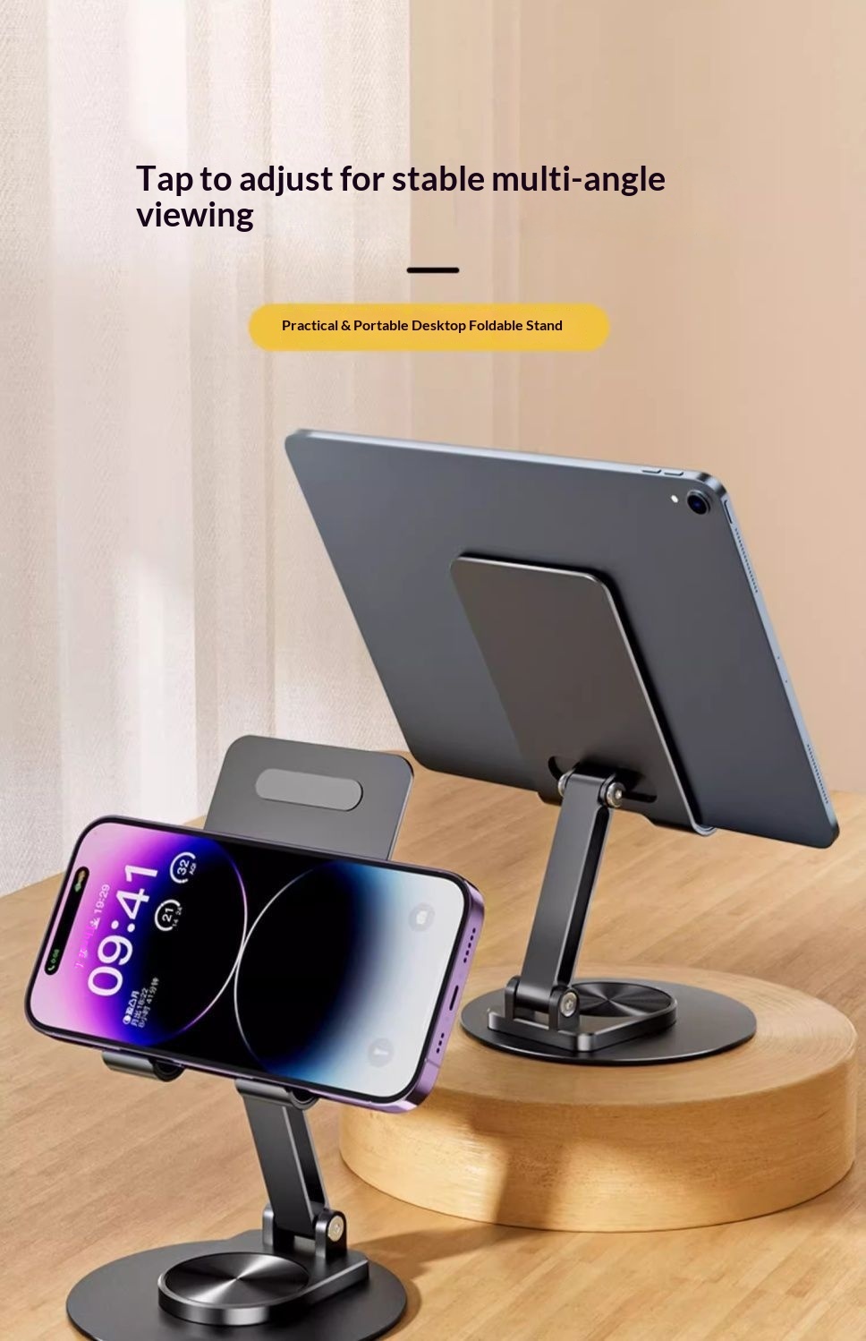 Supporto da tavolo in metallo girevole, pieghevole e regolabile in altezza per telefono e tablet, modello 2025, nuovo e pratico._voghion.com