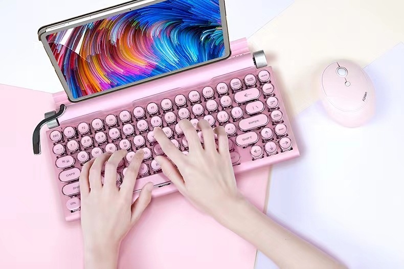 Cross-Border Source Punk Retro Gaming Internet Cafe Kabelgebundene Kabellose Bluetooth Mechanische Tastatur mit blauen Schaltern_voghion.com