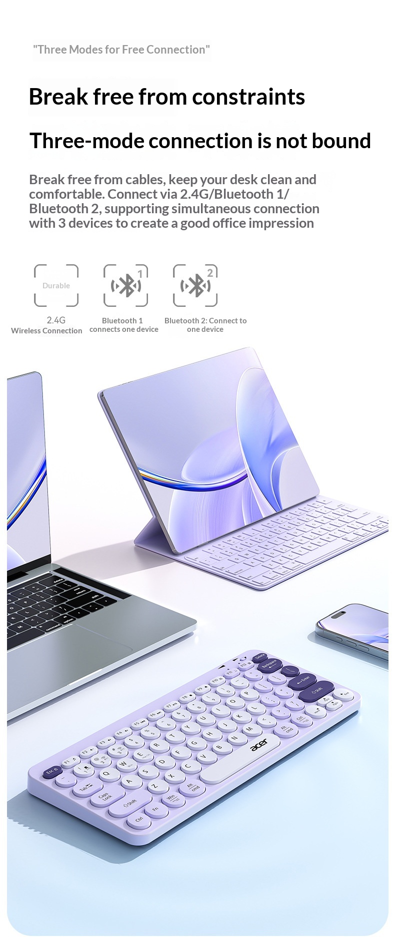 Teclado inalámbrico Bluetooth de modo dual, recargable y silencioso para iPad, teléfono móvil, tableta, ordenador Mac, compacto y bonito._voghion.com