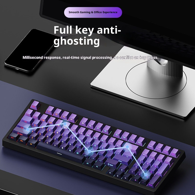 F98PRO Klavye, Oyun İçin Özelleştirilebilir Kablosuz Üç Modlu RGB Bluetooth Mekanik Klavye_voghion.com