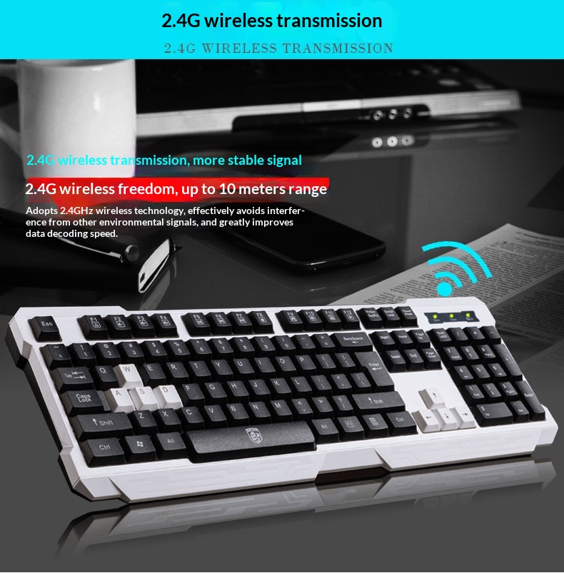 Tastiera wireless per computer Deyilong con sensazione meccanica, batteria silenziosa a basso rumore, per uso domestico_voghion.com