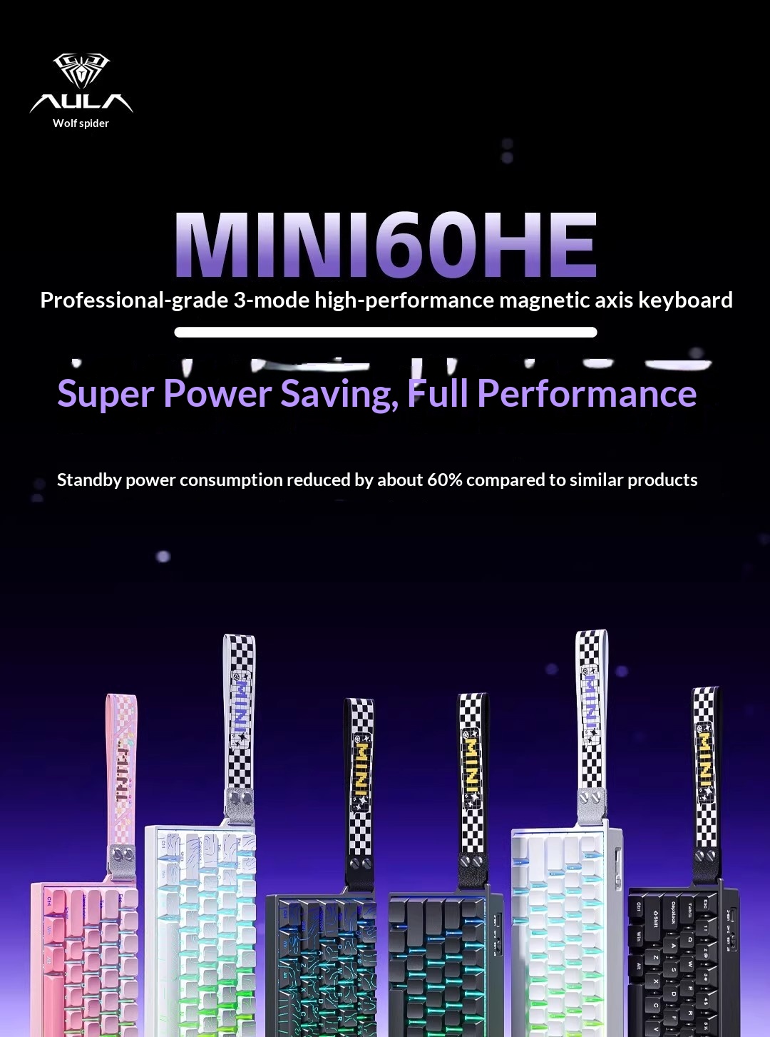 Wolf Spider MINI60HE Magnetic Switch Keyboard, Three-Mode RT, Customizable For E-Sports Gaming, Wired, 8K Report Rate,_voghion.com