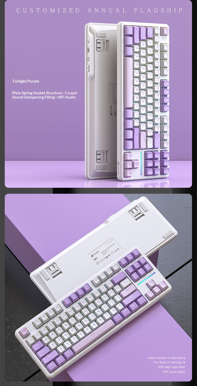 Teclado mecánico inalámbrico Attack Shark X87 con Bluetooth, triple modo, junta personalizable y grabado lateral para juegos._voghion.com