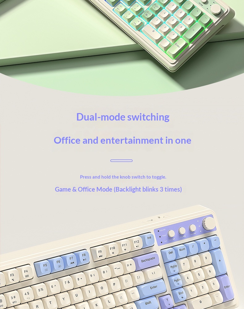 Teclado inalámbrico Bluetooth de tres modos, de alta calidad, para juegos, oficina y escritura, compatible con ordenadores de sobremesa y portátiles. Recargable._voghion.com