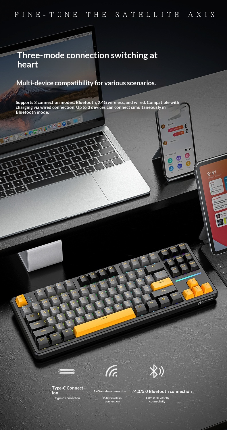 Teclado mecánico inalámbrico Attack Shark X87 con Bluetooth, triple modo, junta personalizable y grabado lateral para juegos._voghion.com