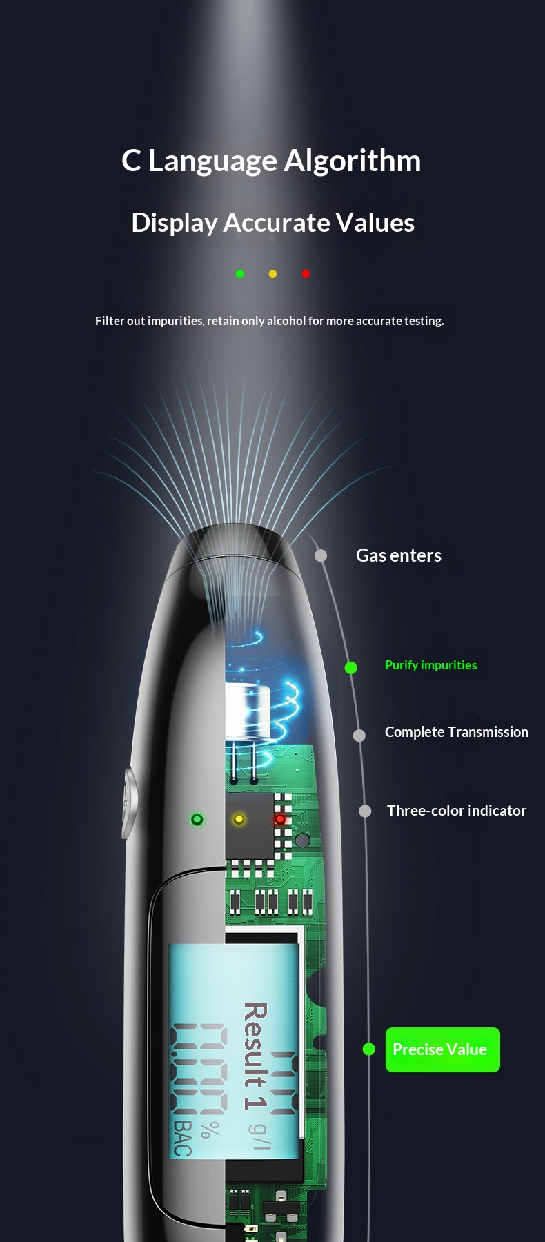 Tester Detection, Breathalyzer, High Precision Alcohol Concentration Detector For Drunk Driving_voghion.com