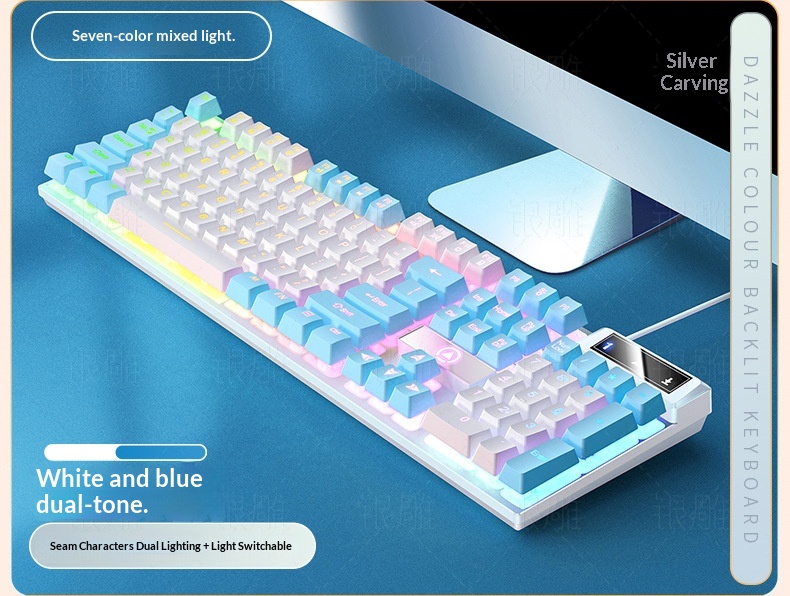 Teclado con cable para juegos Silver Eagle K500, con bloques de color, luminoso y tacto mecánico, accesorios para ordenador de sobremesa._voghion.com