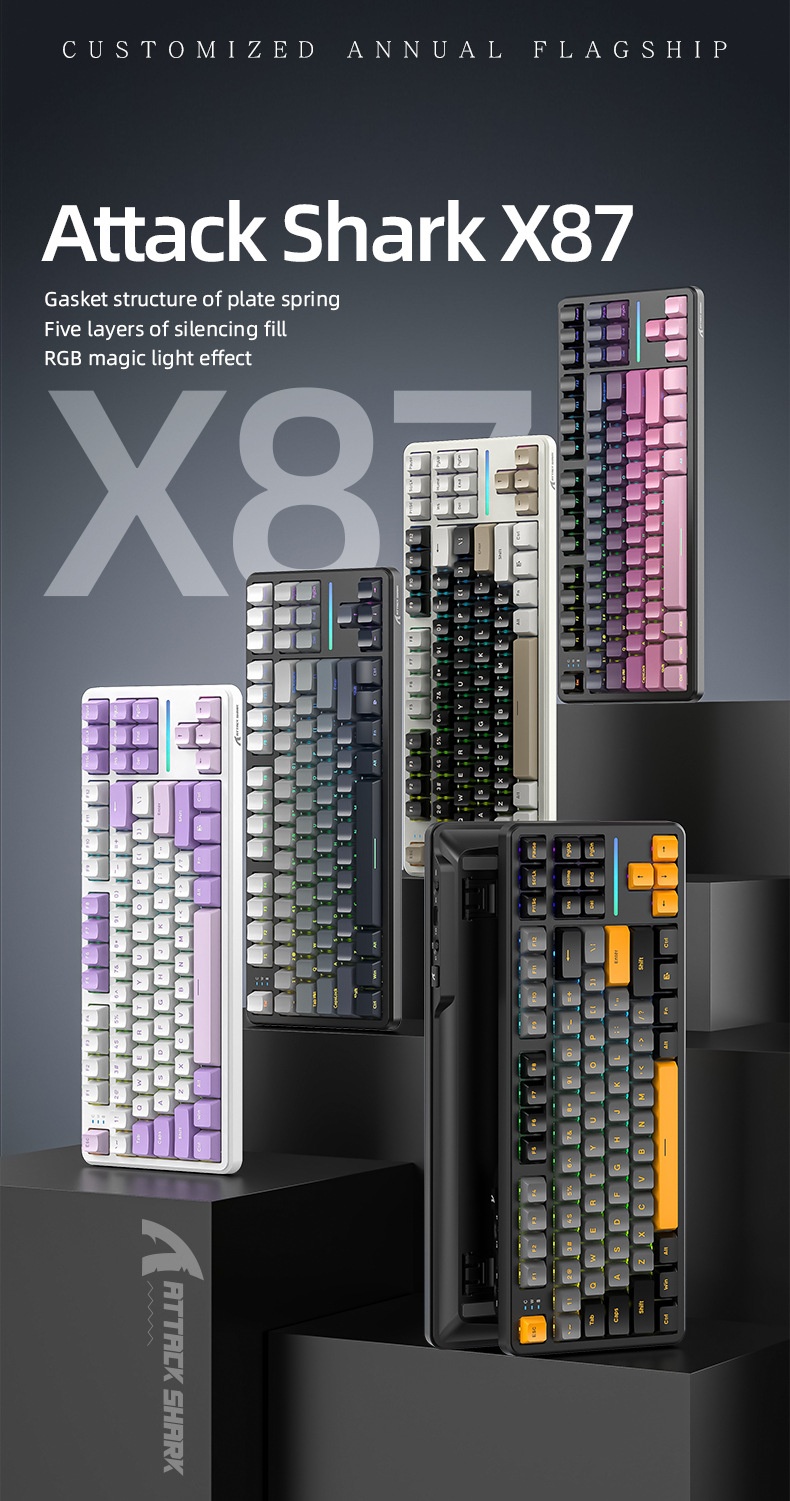 Teclado mecánico inalámbrico Attack Shark X87 con Bluetooth, triple modo, junta personalizable y grabado lateral para juegos._voghion.com