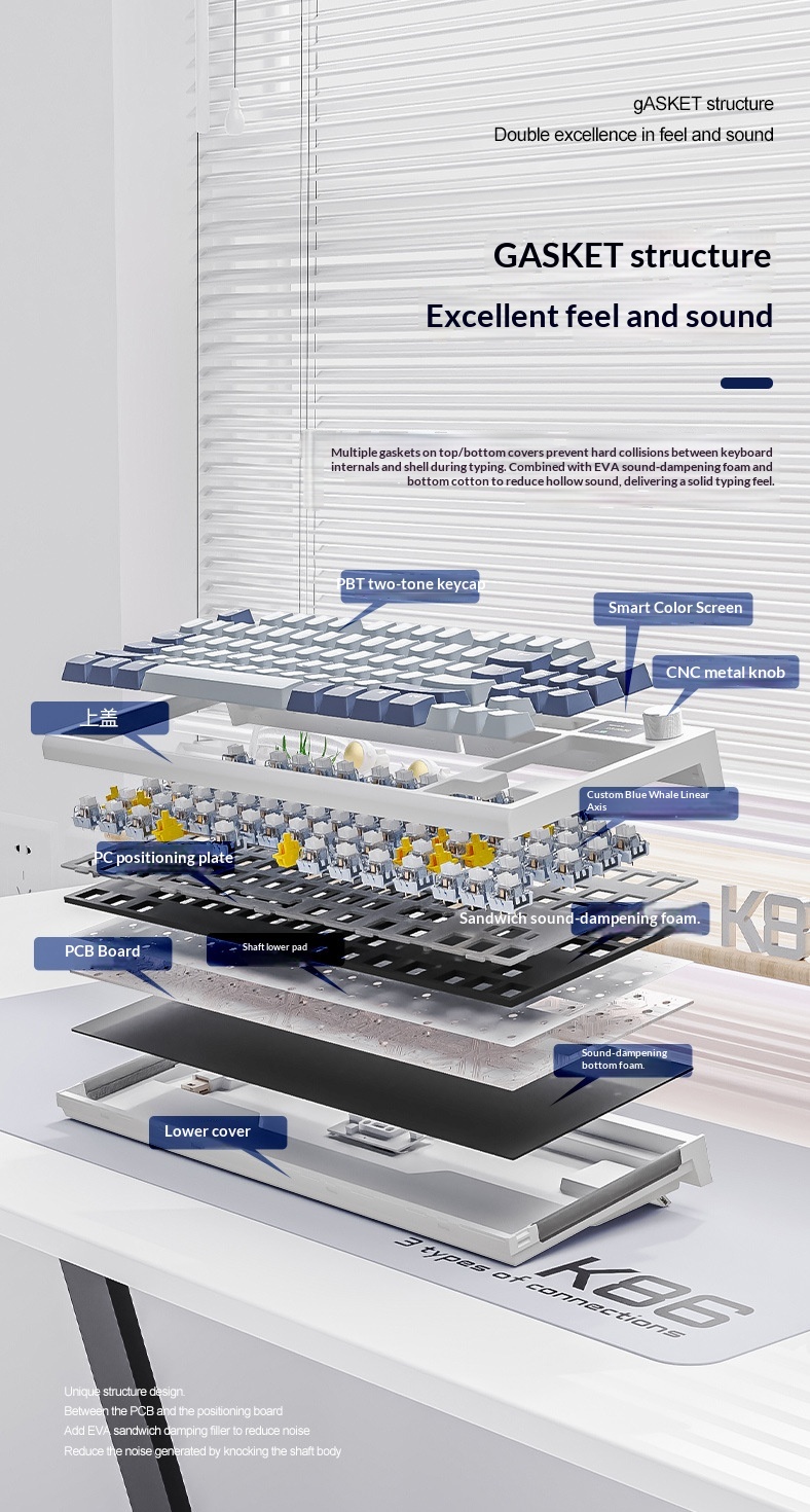 Attack Shark K86 Three-Mode RGB Bluetooth 2.4G Wired Illuminated Customizable Display Hot-Swappable Mechanical Keyboard_voghion.com