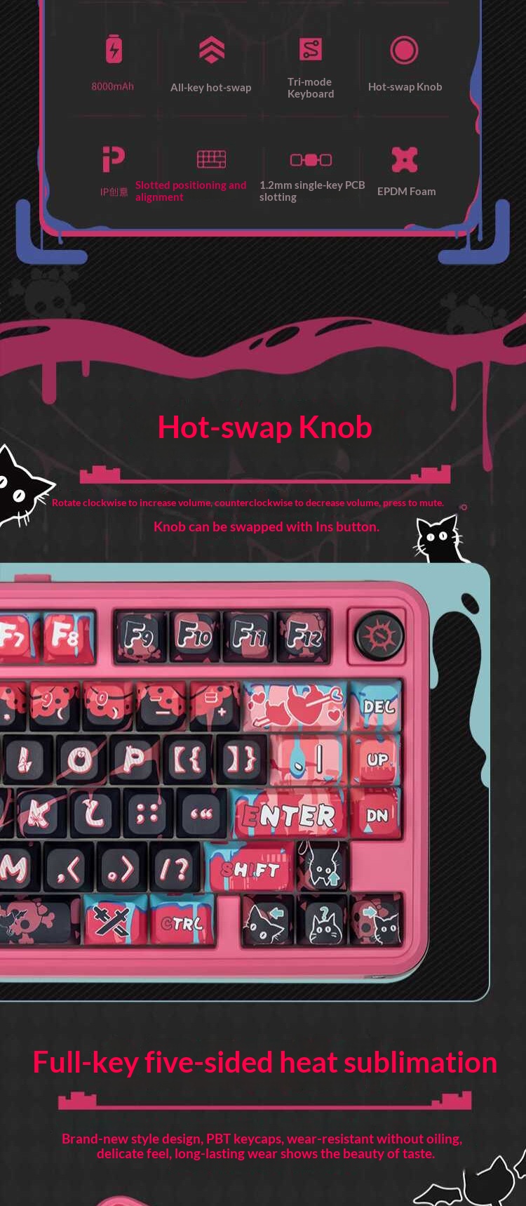 VALKYRIE VK75 Anpassbare mechanische Tastatur mit Tri-Mode 2,4 GHz/Kabelgebunden/Bluetooth Lineare Schalter_voghion.com