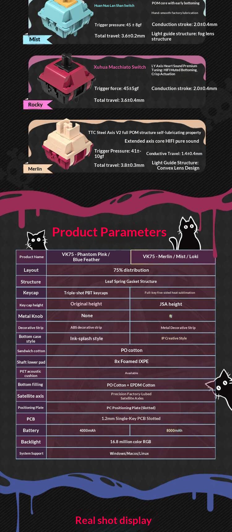 VALKYRIE VK75 Anpassbare mechanische Tastatur mit Tri-Mode 2,4 GHz/Kabelgebunden/Bluetooth Lineare Schalter_voghion.com