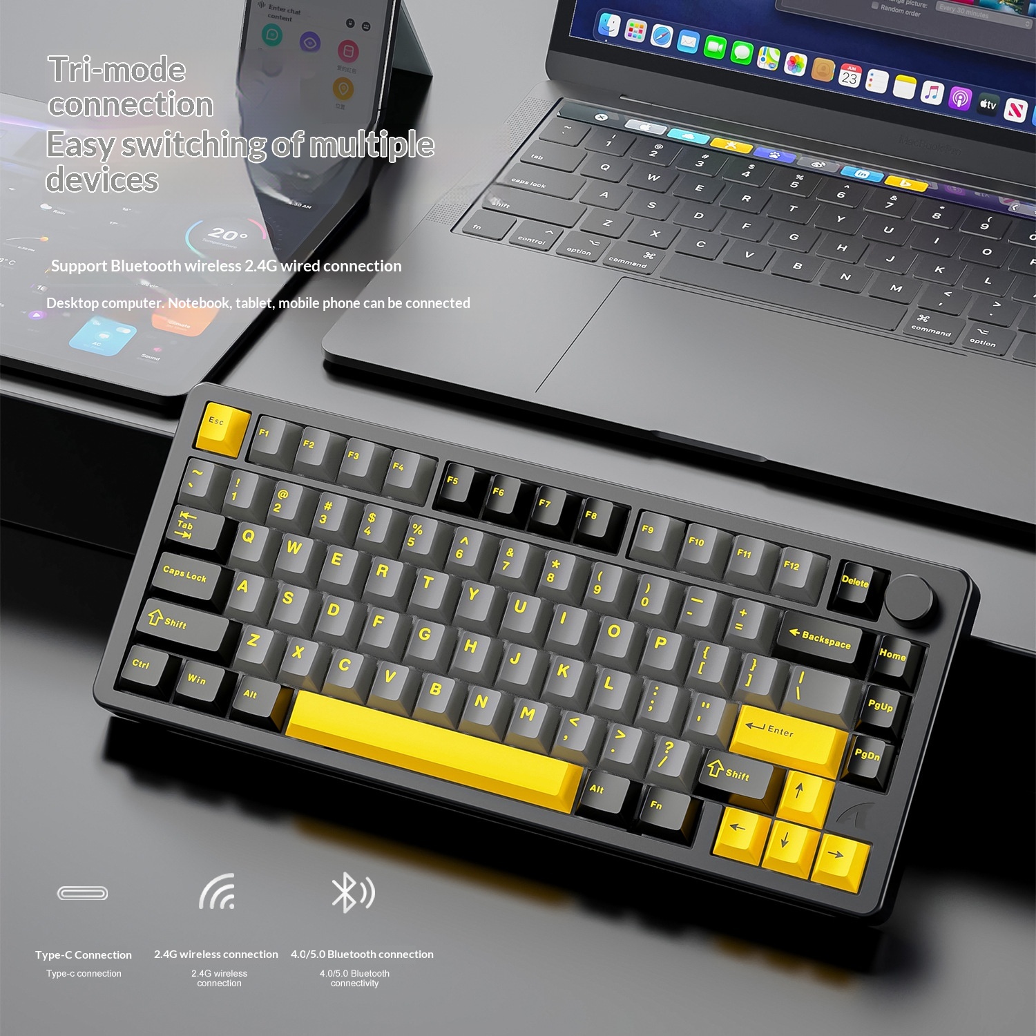 Teclado mecánico Attack Shark X86 con acabado de aluminio, RGB, inalámbrico, Bluetooth y estructura de junta de tres modos._voghion.com