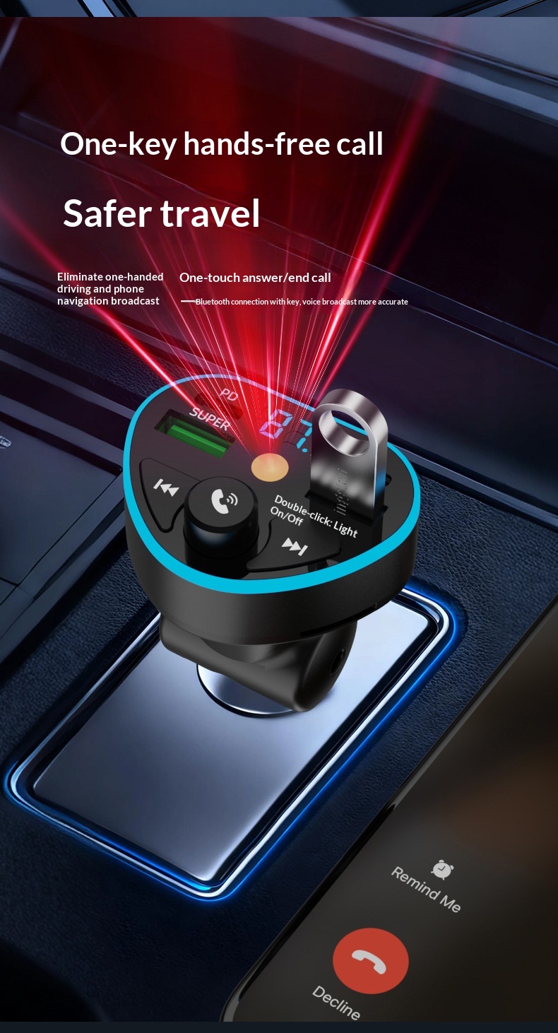 Bluetooth carkit med hurtigoplader og hd musikafspiller_voghion.com