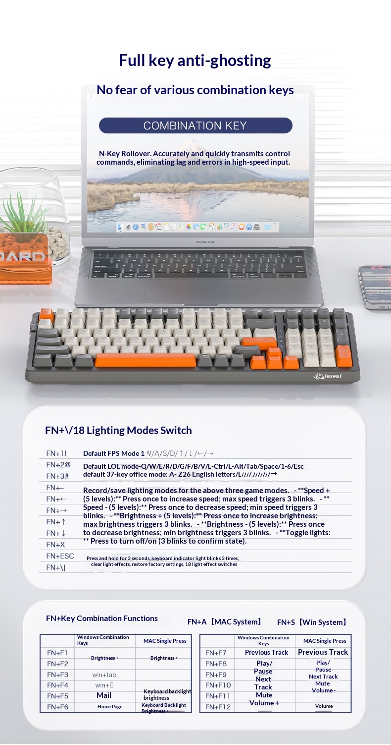 Liberty Wolf K8 Mechanical Keyboard Wireless 2.4G Bluetooth Tri-Mode Hot-Swappable Customizable Gaming Gasket Structure_voghion.com