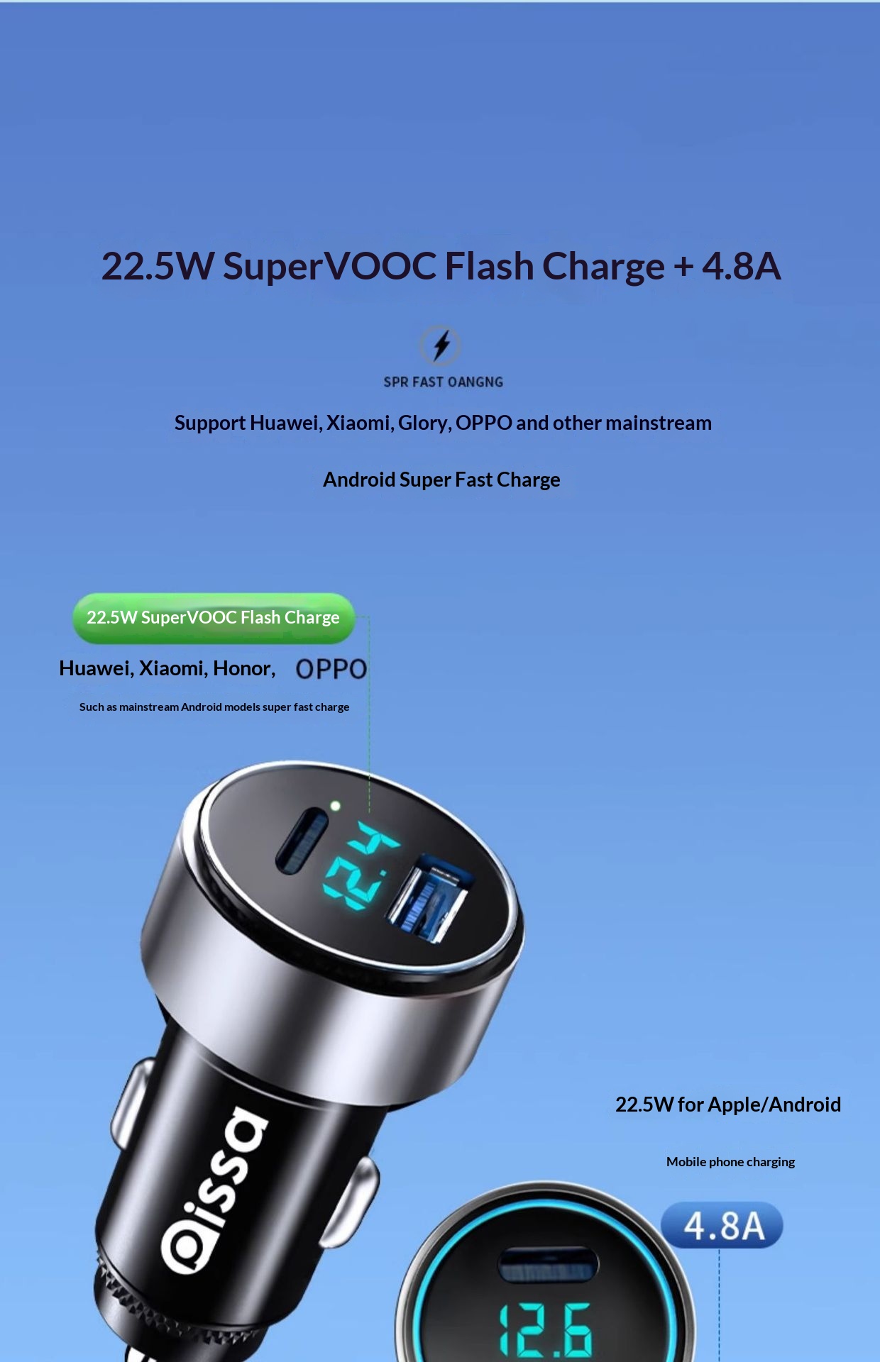 Mobile Phone Super Fast Charging Head Cigarette Lighter One-to-Two Conversion Plug Car Charger Flagship Store_voghion.com