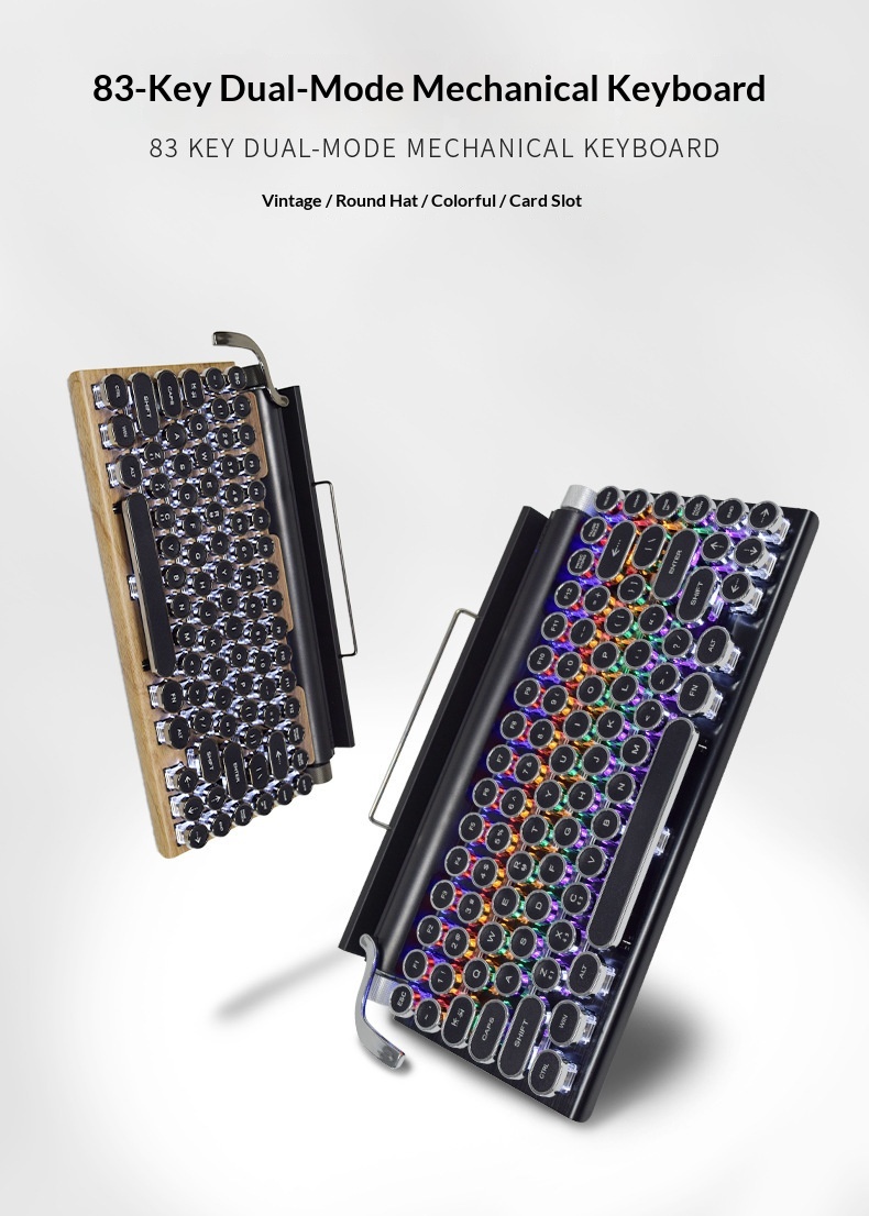 Cross-Border Source Punk Retro Gaming Internet Cafe Kabelgebundene Kabellose Bluetooth Mechanische Tastatur mit blauen Schaltern_voghion.com