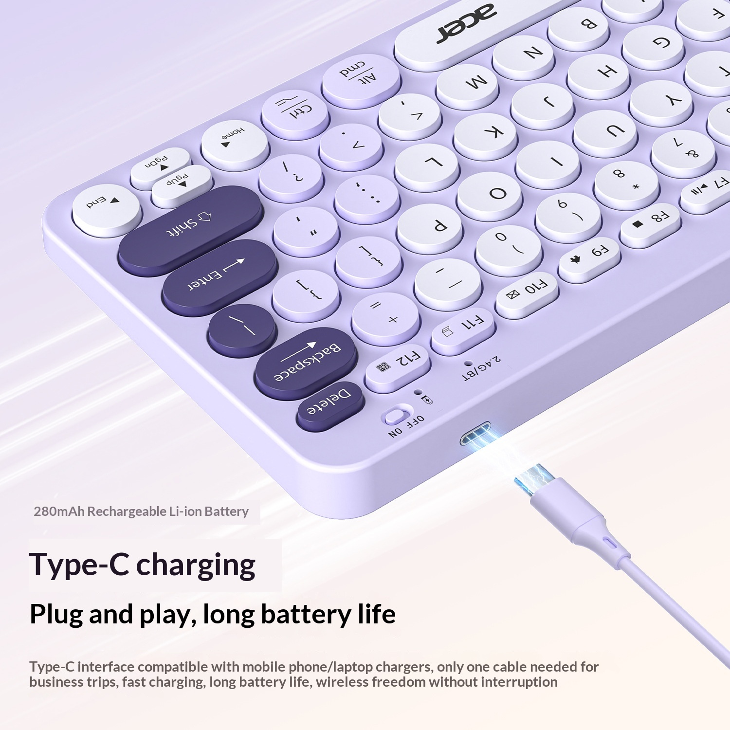 Teclado inalámbrico Bluetooth de modo dual, recargable y silencioso para iPad, teléfono móvil, tableta, ordenador Mac, compacto y bonito._voghion.com