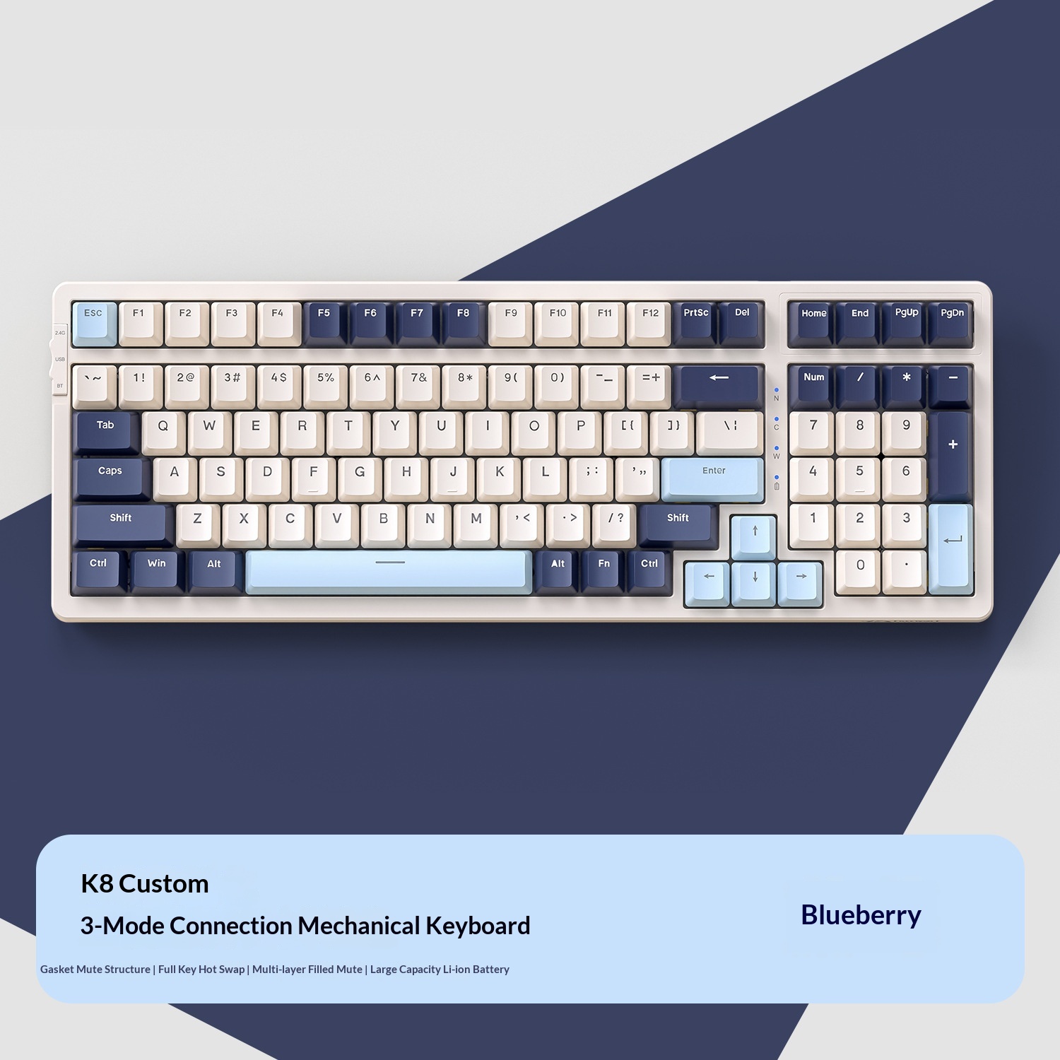 Liberty Wolf K8 Mechanical Keyboard Wireless 2.4G Bluetooth Tri-Mode Hot-Swappable Customizable Gaming Gasket Structure_voghion.com