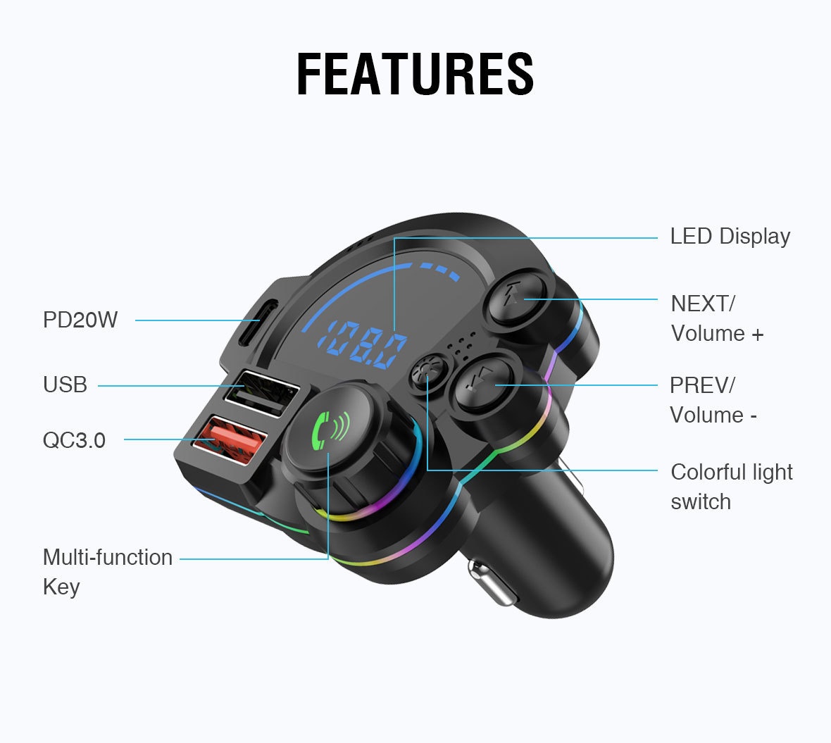 Bluetooth fm transmitter met dubbele snellader voor de auto_voghion.com