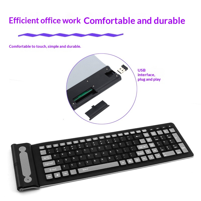 USB Wireless Silicone Foldable Silent Desktop Computer Laptop Office Universal Portable Waterproof Soft Keyboard_voghion.com