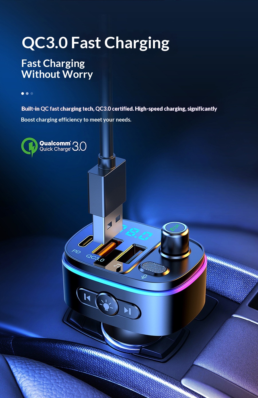 Player PD/QC3.0 Fast Charging T65 Hands-Free Car Bluetooth MP3_voghion.com