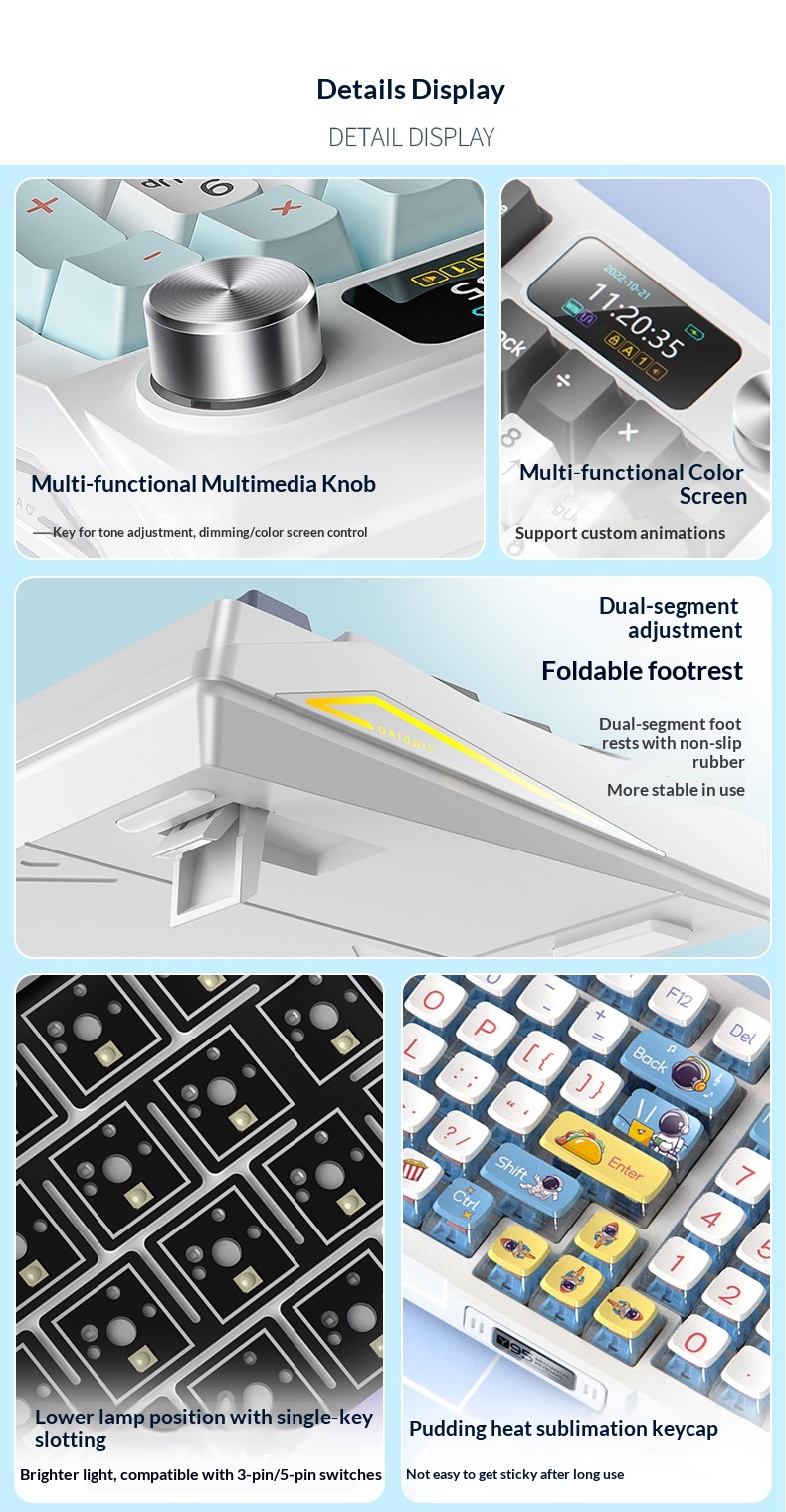 Srebrny Eagle 95D, trójtrybowy, mechaniczny, z bocznym nadrukiem gradientowym, dwukolorowy, wtryskowy, bezprzewodowy, Bluetooth 98 RGB, przewodowy_voghion.com