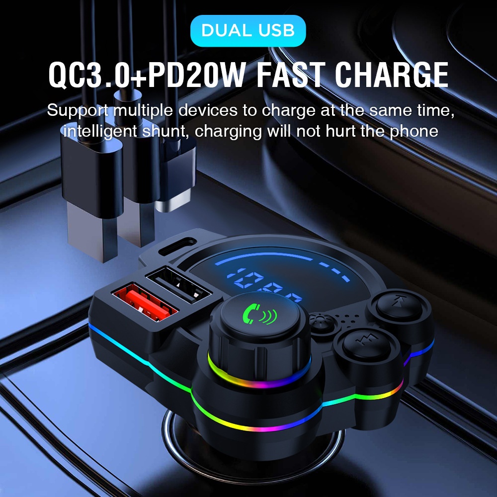 Cross-Border Bluetooth MP3 Music Hands-Free Call New FM Transmitter QC3.0+PD20W Dual Fast Charging Car Charger_voghion.com