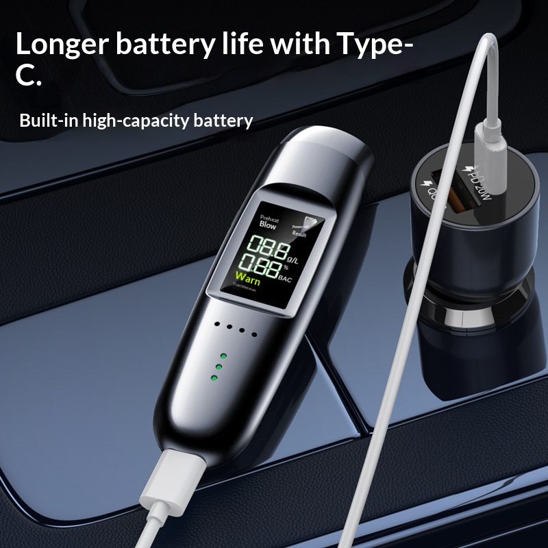 Bafômetro digital com visor para detecção de embriaguez ao volante, com transmissão de voz dos resultados do teste._voghion.com