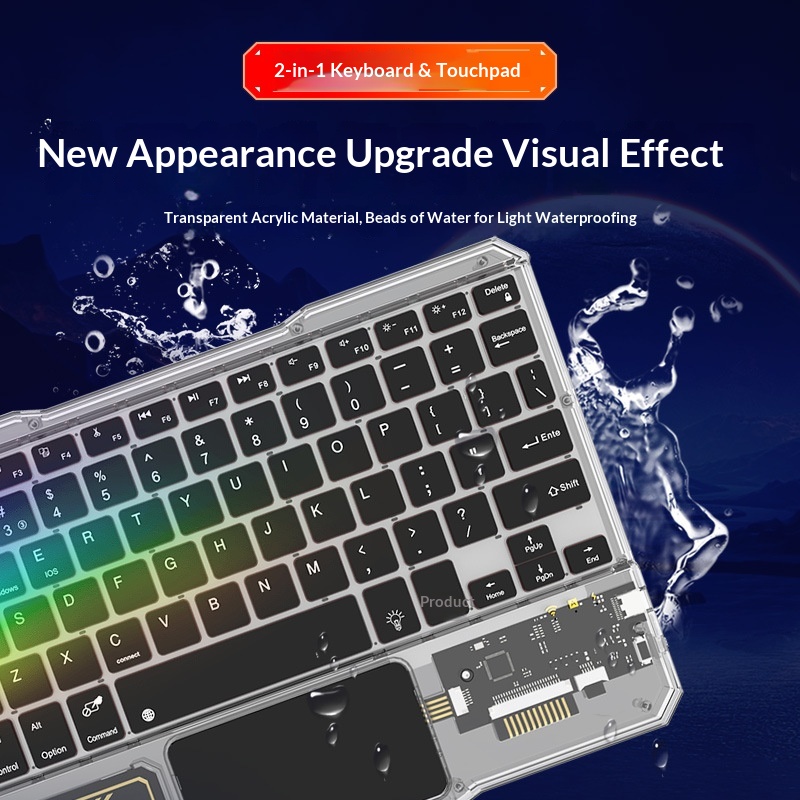 Compatible IPad Bluetooth Gradient Multi-System Device Silent Lightweight Portable 10inch Luminous Transparent Keyboard_voghion.com
