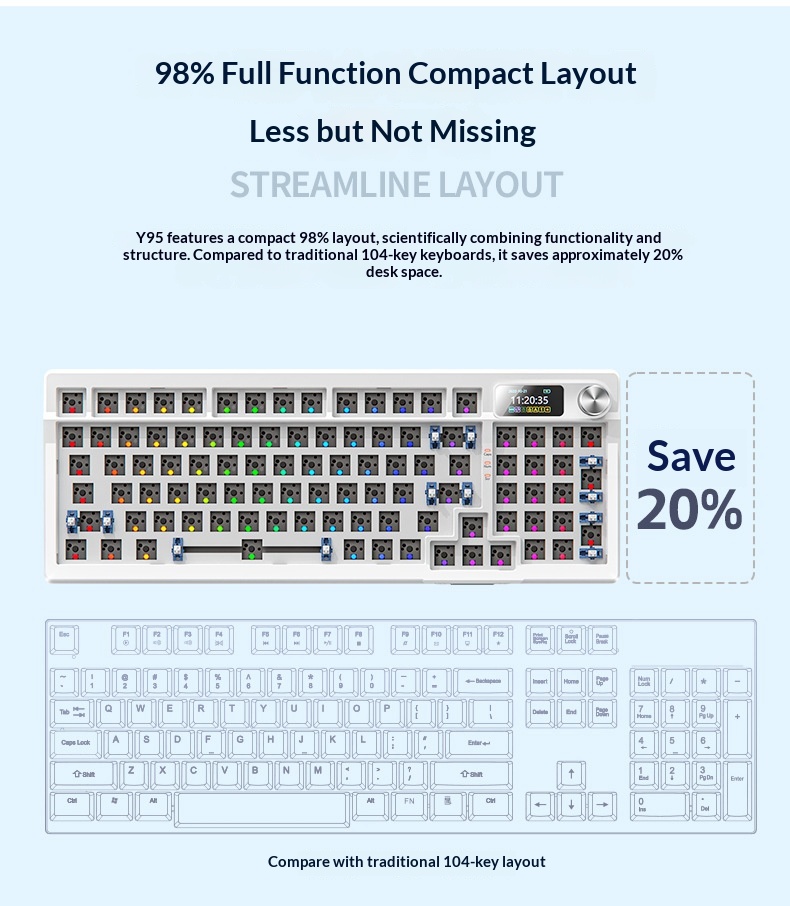 Srebrny Eagle 95D, trójtrybowy, mechaniczny, z bocznym nadrukiem gradientowym, dwukolorowy, wtryskowy, bezprzewodowy, Bluetooth 98 RGB, przewodowy_voghion.com