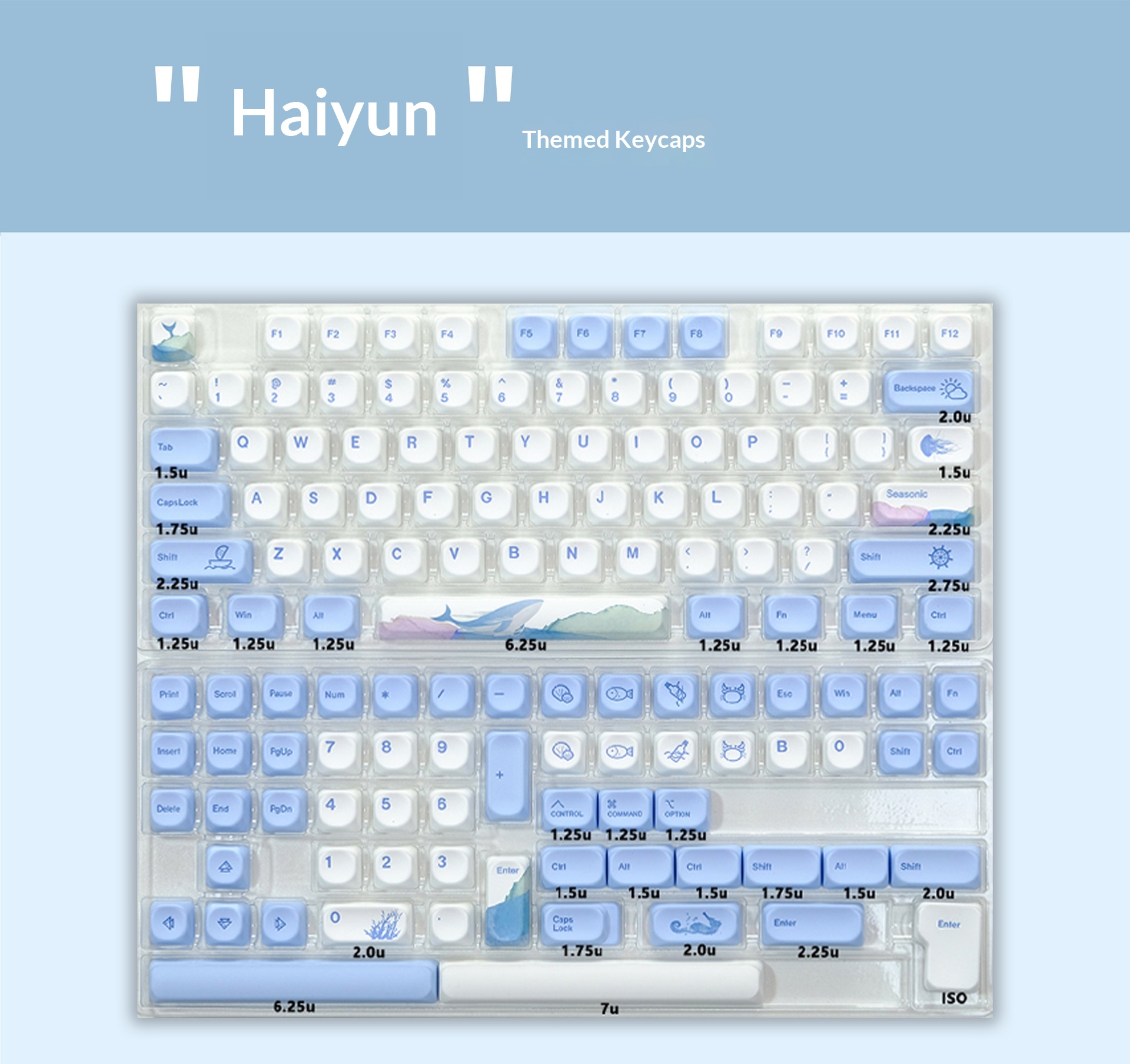 Ocean Rhythm Blue Mechanical Keyboard Pbt Keycap Set 135 Keys_voghion.com