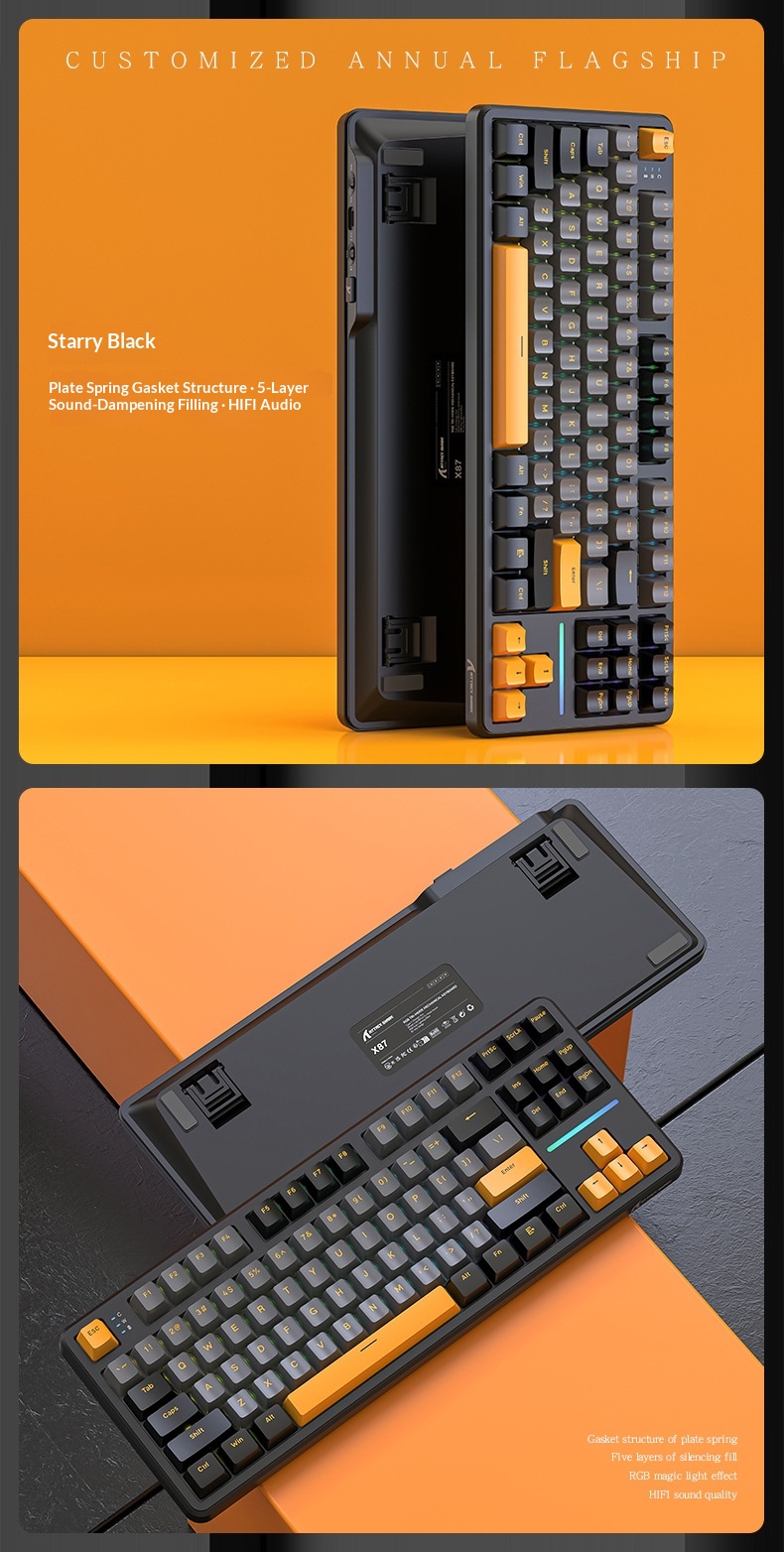 Teclado mecánico inalámbrico Attack Shark X87 con Bluetooth, triple modo, junta personalizable y grabado lateral para juegos._voghion.com