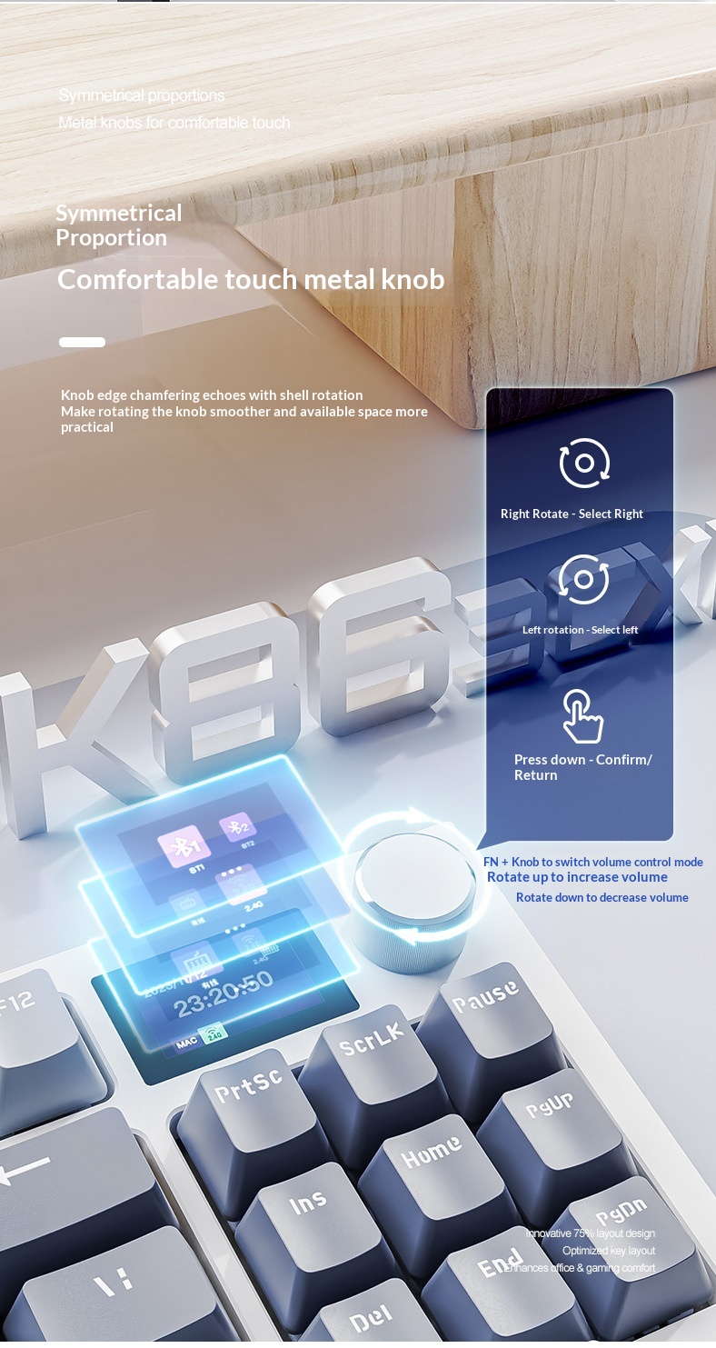 Attack Shark K86 Three-Mode RGB Bluetooth 2.4G Wired Illuminated Customizable Display Hot-Swappable Mechanical Keyboard_voghion.com