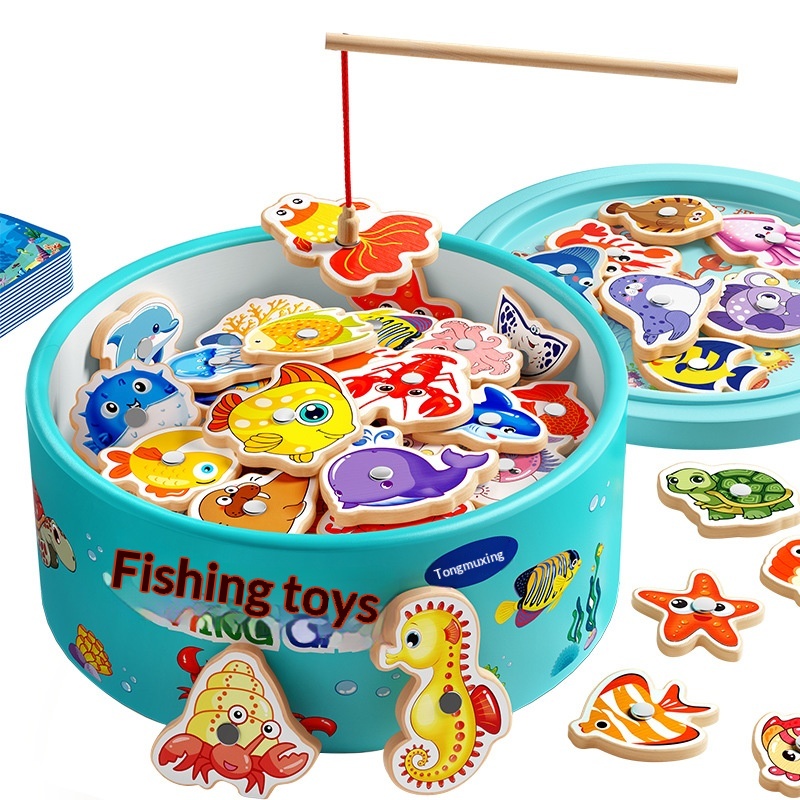 Giocattolo da pesca magnetico in legno per bambini da 1 a 3 anni, educativo per la prima infanzia, per lo sviluppo cognitivo nell'oceano e nei pesci._voghion.com