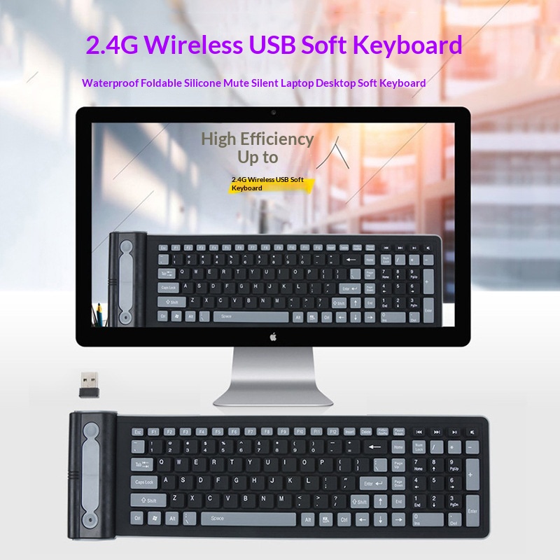 USB Wireless Silicone Foldable Silent Desktop Computer Laptop Office Universal Portable Waterproof Soft Keyboard_voghion.com