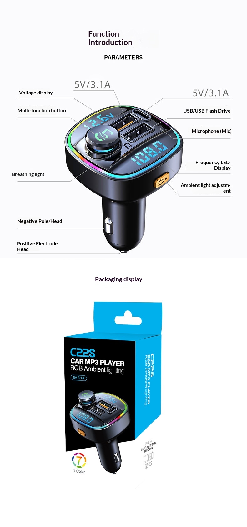 Bluetooth fm transmitter til bil med tabsfri lydkvalitet_voghion.com